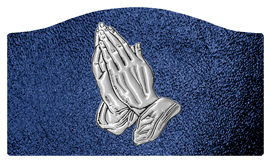 DASHELL-516-SL-SH-BL Silver Praying Hands Shimmer Blue Background